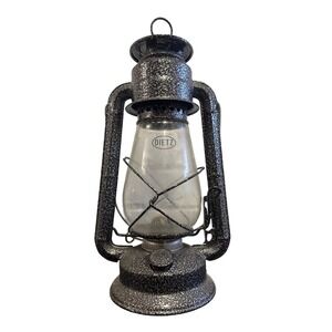 Dietz Hurricane Lantern Black Silver Hammered Metal Oil Lamp Vintage Style Decor